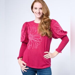 DG2 by Diane Gilman Embroidered Juliette-Sleeve Sweater size small